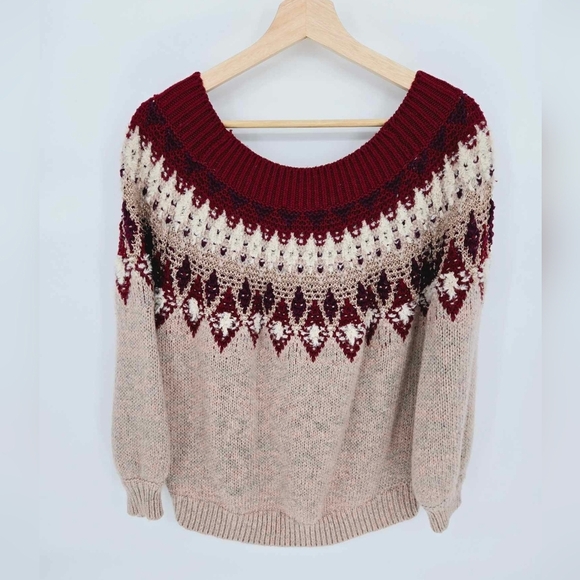 Express Fair Isle Drop Sleeve Mauve Maroon Sweater Medium - Picture 5 of 10